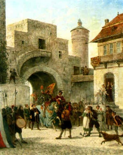 Arrival Of The Knight Oil Painting by Pieter Cornelis Dommershuijzen