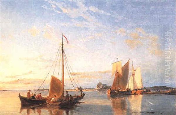 Shipping In A Calm Off East Scheldt Oil Painting by Pieter Cornelis Dommershuijzen