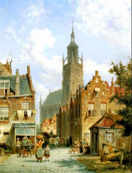 Street Scene In Breda Oil Painting by Pieter Cornelis Dommershuijzen