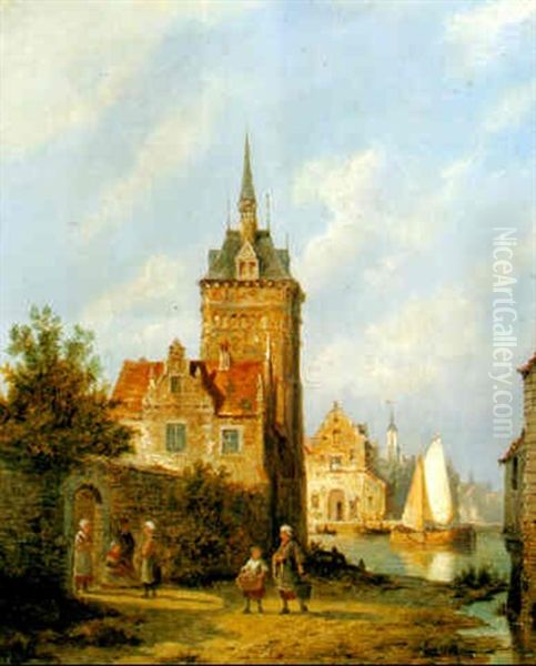 A View In Coblenz Oil Painting by Pieter Cornelis Dommershuijzen