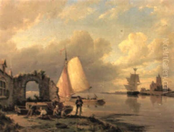 On The Spaarn, Near Haarlem Oil Painting by Pieter Cornelis Dommershuijzen