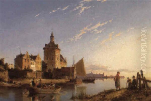 The Harbour Of Delfzijl Oil Painting by Pieter Cornelis Dommershuijzen