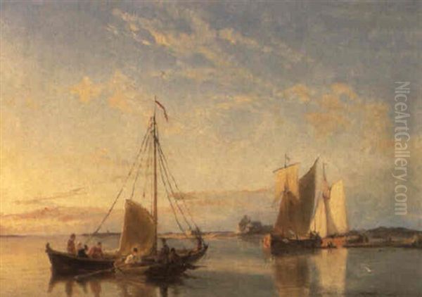 Shipping In A Calm Off East Scheldt Oil Painting by Pieter Cornelis Dommershuijzen