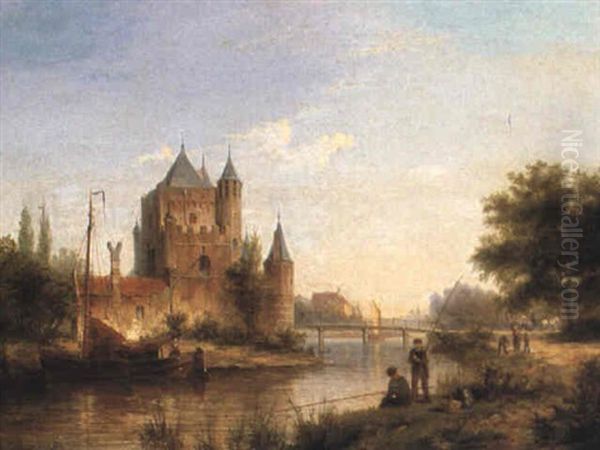 Fishermen By The River Oil Painting by Pieter Cornelis Dommershuijzen