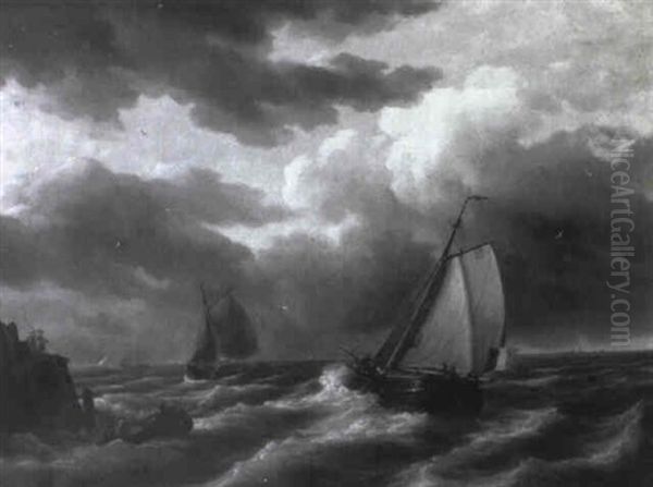 Hollandische Fischerboote Vor Der Hafeneinfahrt Oil Painting by Pieter Cornelis Dommershuijzen