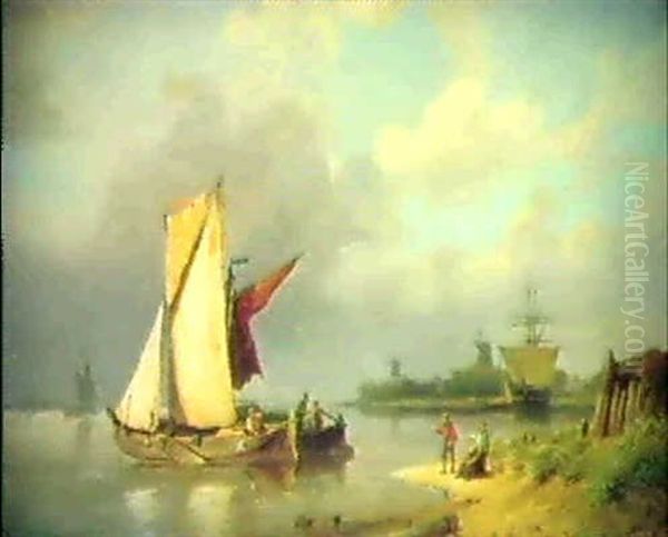 Hollandische Kustenlandschaft Mit Fischerbooten Oil Painting by Pieter Cornelis Dommershuijzen