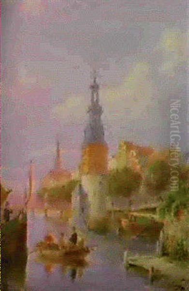 Utrecht  Montelbaans Tower, Amsterdam Oil Painting by Pieter Cornelis Dommershuijzen