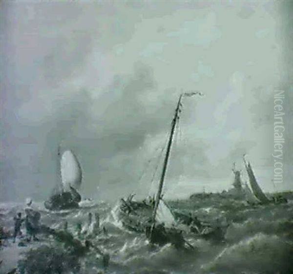 Rough Weather Oil Painting by Pieter Cornelis Dommershuijzen