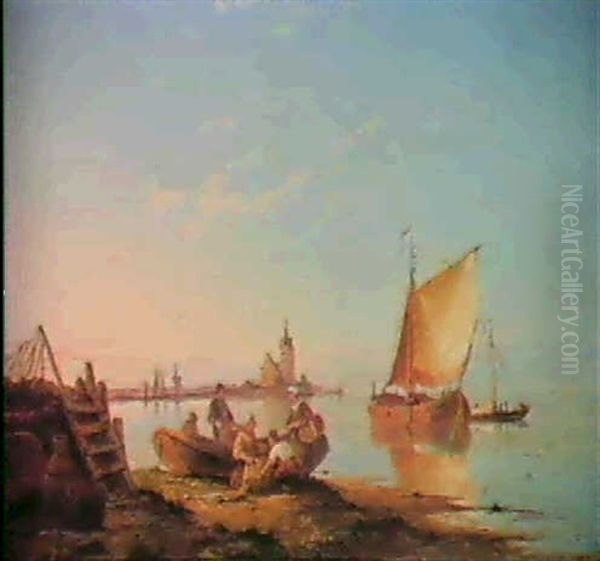 On The Bornisse, Holland, And Vessels Offshore In A Choppy  Sea. Oil Painting by Pieter Cornelis Dommershuijzen