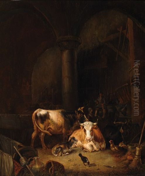 Stable With Cows Oil Painting by Antonie Franciscus Dona