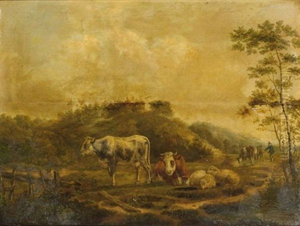 Cattle In A Wooded Landscape Oil Painting by Antonie Franciscus Dona