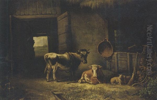 In The Stable Oil Painting by Antonie Franciscus Dona