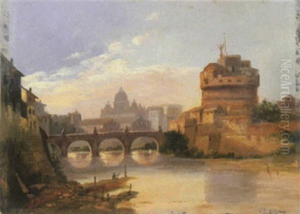 Roma A Castel Sant'angelo Oil Painting by Stefano Donadoni