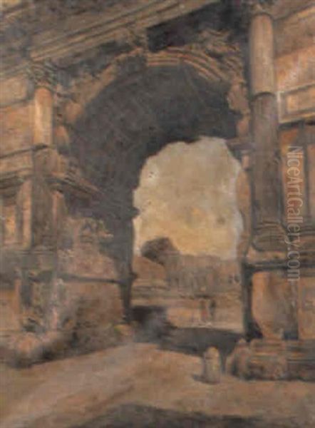 Figures Before The Arch Of Titus, Rome Oil Painting by Stefano Donadoni