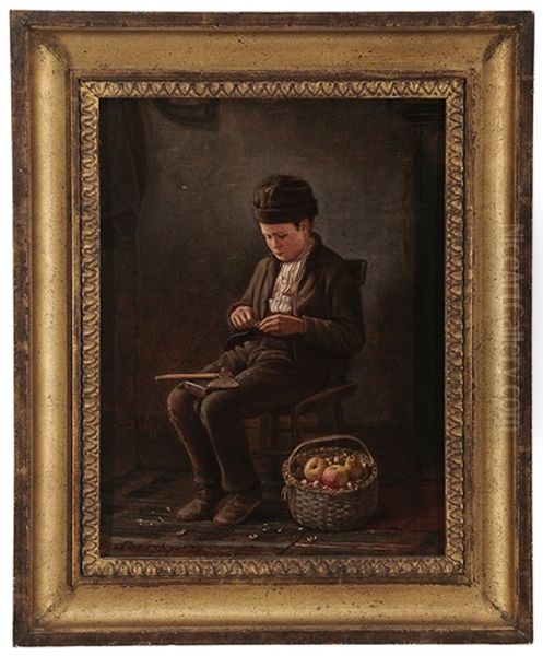 Young Boy Cracking Nuts Oil Painting by John Donaghy