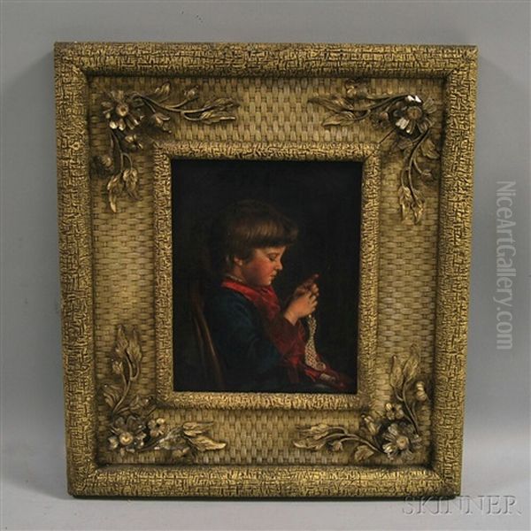 Young Girl Crocheting Oil Painting by John Donaghy