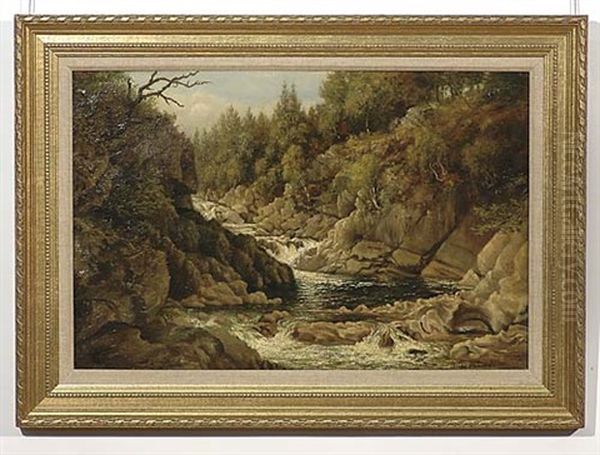 Waterfall Along Stream Oil Painting by John Milne Donald