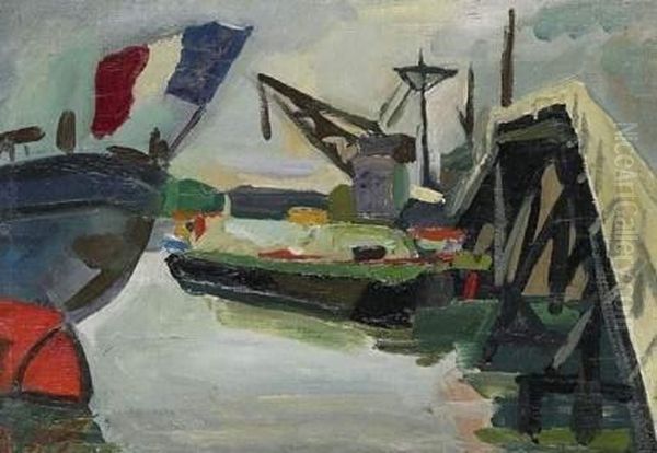 Arnaud Le Port De Sete, 1948 Oil Painting by Jacques Antoine Arlaud