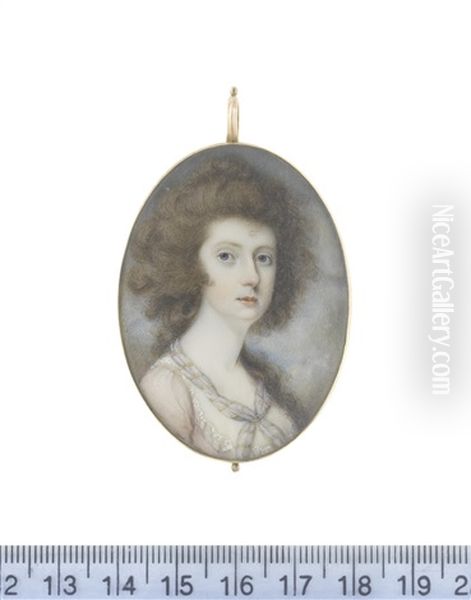 A Lady, Wearing Pale Pink Dress With Frilled Lace Trim, Blue And Yellow Striped Necktie, Her Natural Hair Worn A La Conseilleur Oil Painting by John Donaldson