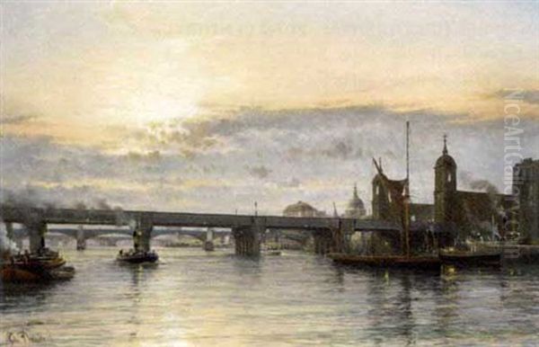 Waterloo Bridge, With Blackfriars And St. Paul's Cathedral Beyond, Dusk Oil Painting by John Donaldson