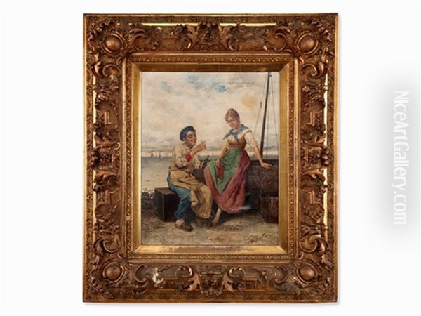 Boy & Girl At The Beach Oil Painting by Frederick Reginald Donat