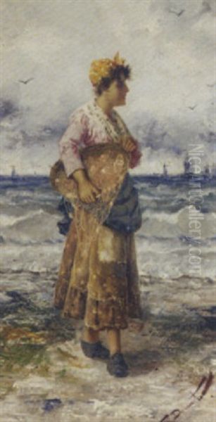 A Fisherman On The Beach Oil Painting by Frederick Reginald Donat