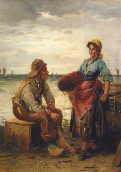 A Chat On The Shore Oil Painting by Frederick Reginald Donat