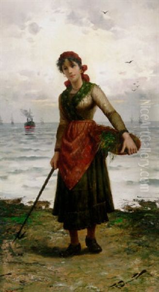 Franzosische Strandsammlerin Oil Painting by Frederick Reginald Donat