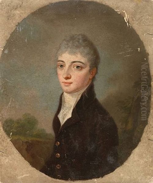 Portraitbuste Einer Jungen Frau In Der Mode Der Zeit (+ Portrait Eines Jungen Mannes, Verso) Oil Painting by Johann Daniel Donat