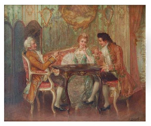 La Partie De Cartes Dans Un Salon Louis Xv Oil Painting by F. R. Donati