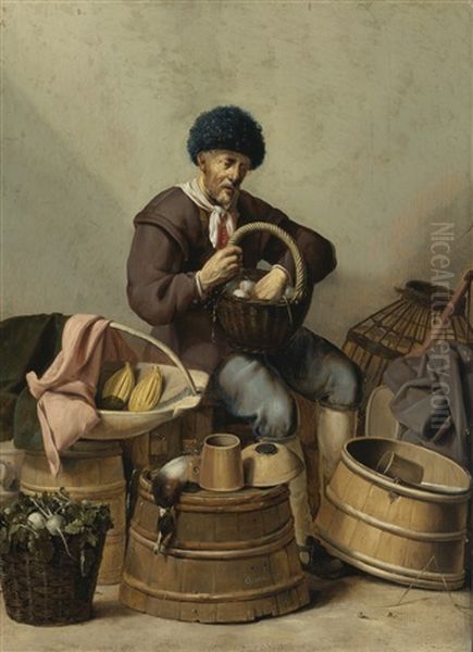 An Egg Dealer Oil Painting by Gerard van Donck