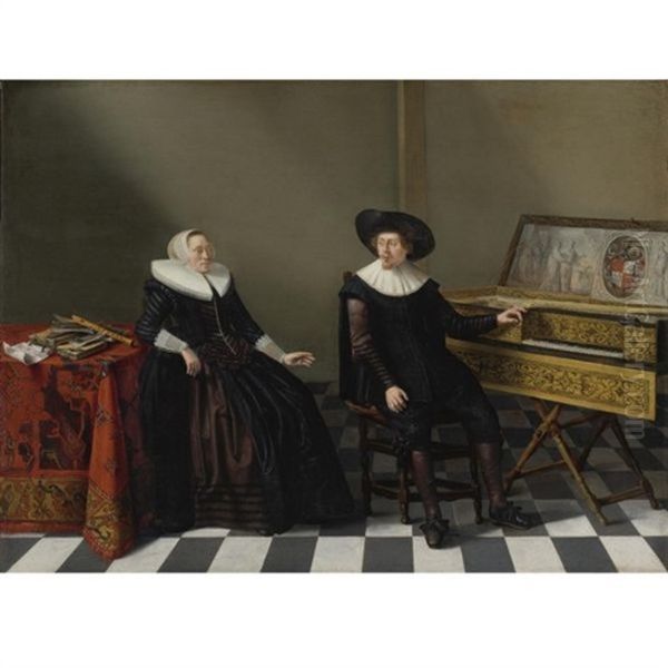 Marriage Portrait Of A Husband And Wife Of The Lossy De Warine Family Oil Painting by Gerard van Donck