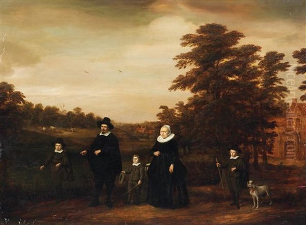 Familienportrat Vor Dem Hintergrund Eines Bewaldeten Tals Oil Painting by Gerard van Donck