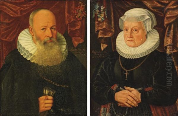 Portrait Of A Gentleman In A Black Costume With A White Molensteenkraag (+ Portrait Of A Lady In A Black Costume; 2 Works) Oil Painting by Gerard van Donck