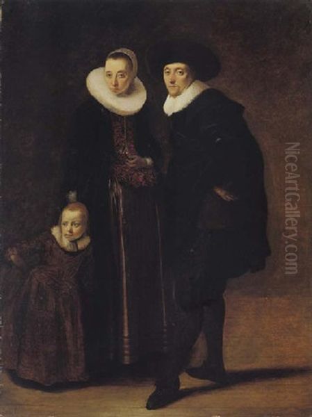 Portrait Of A Married Couple With Their Son Oil Painting by Gerard van Donck