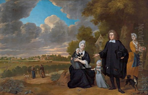 Familienportrait Vor Einem Anwesen In Den Dunen Mit Blick Auf Den Egmondt-an-zee Oil Painting by Herman Mijnerts Doncker