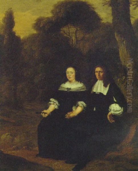 Portrait Of A Gentleman And His Wife Seated In A Wood Oil Painting by Herman Mijnerts Doncker