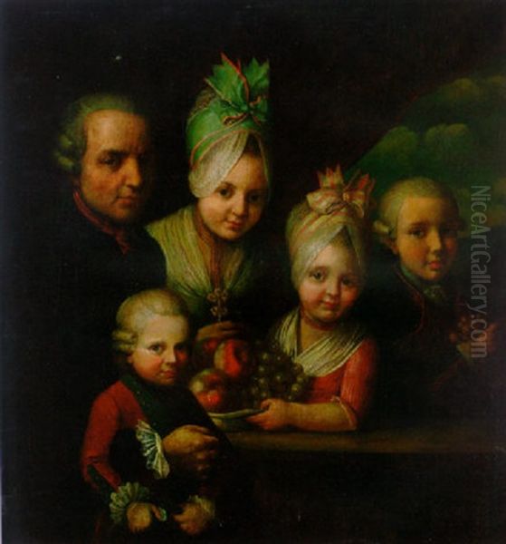 A Family Portrait Group Oil Painting by Guillaume Dominique Jacques Doncre