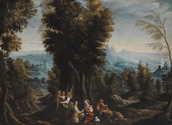 A Landscape With John The Baptist Preaching In The Wilderness; A Landscape With The Rest On The Flight Into Egypt (pair) Oil Painting by Giovanni Andrea (il Mastelletta) Donducci