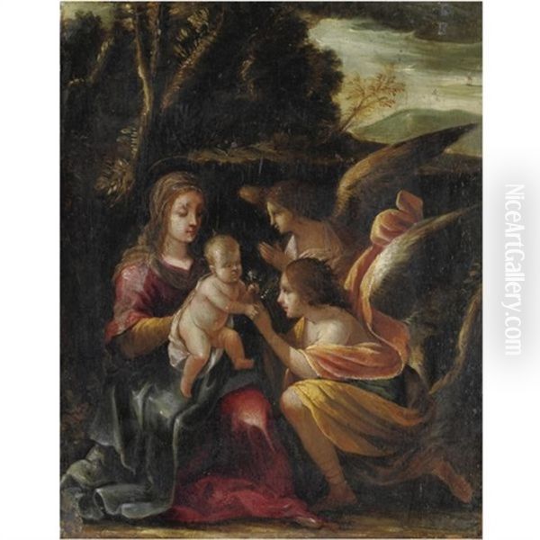 Madonna Col Bambino E Angeli Oil Painting by Giovanni Andrea (il Mastelletta) Donducci