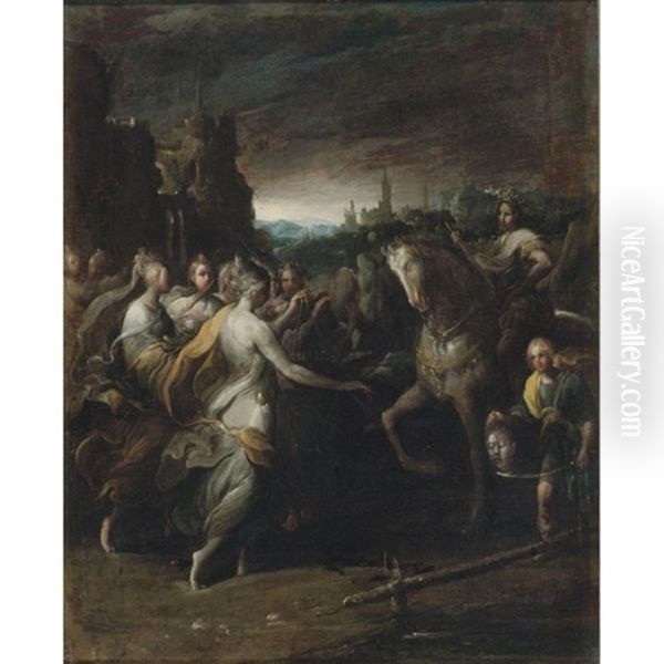 The Triumph Of David Oil Painting by Giovanni Andrea (il Mastelletta) Donducci