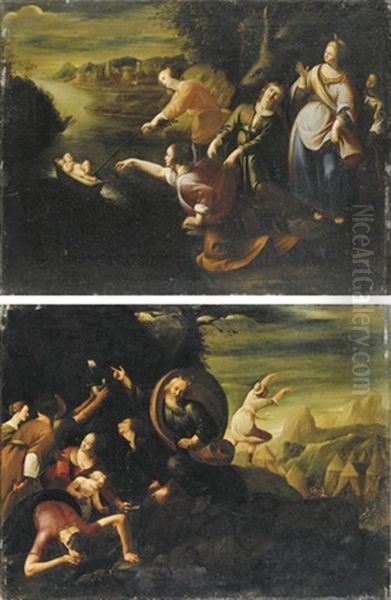 Il Ritrovamento Di Mose (+ Mose Fa Scaturire Acqua Dalla Roccia; 2 Works) Oil Painting by Giovanni Andrea (il Mastelletta) Donducci