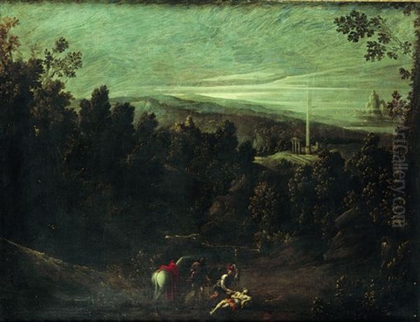 Le Bon Samaritain Dans Un Vaste Paysage Oil Painting by Giovanni Andrea (il Mastelletta) Donducci