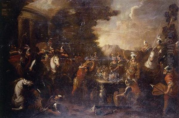 Battle Scene Oil Painting by Giovanni Andrea (il Mastelletta) Donducci