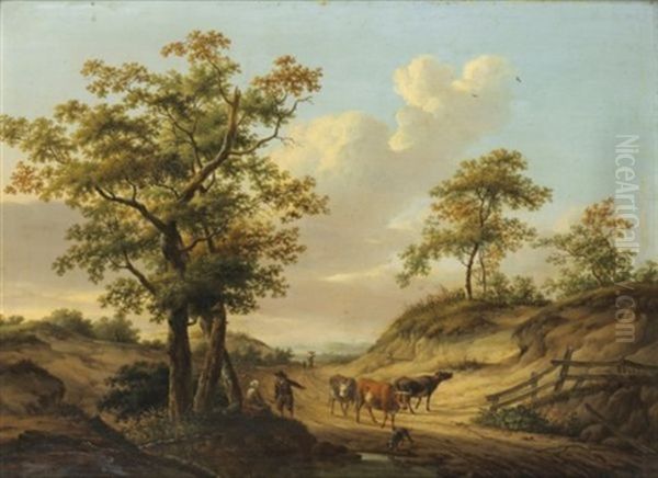 Troupeau De Vaches Sur Un Chemin Oil Painting by Dionys van Dongen