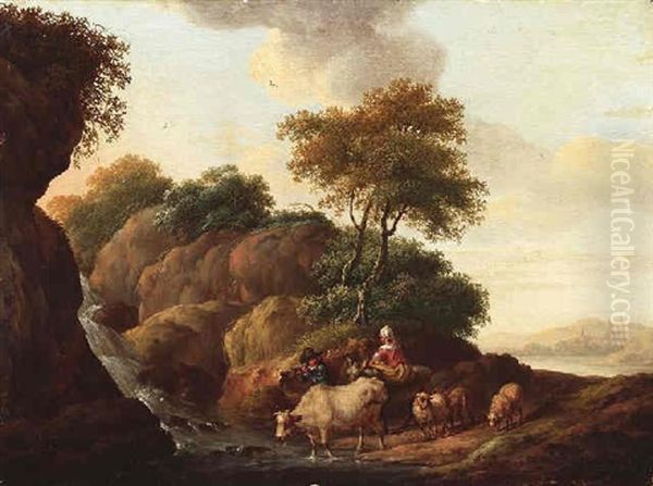 Landschaft Mit Vieh Und Hirten Oil Painting by Dionys van Dongen