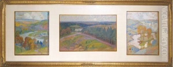 Vue De Mery (+ 2 Others, Smllr; 3 Works) Oil Painting by Auguste Donnay