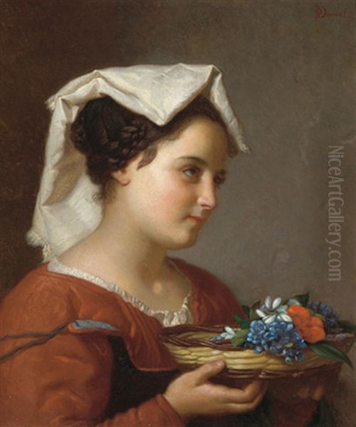 Italienisches Bauernmadchen Mit Blumen Oil Painting by Otto Donner von Richter