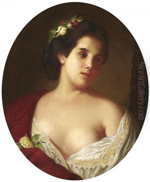 Portrat Einer Jungen Dame Mit Rose Im Haar Oil Painting by Otto Donner von Richter