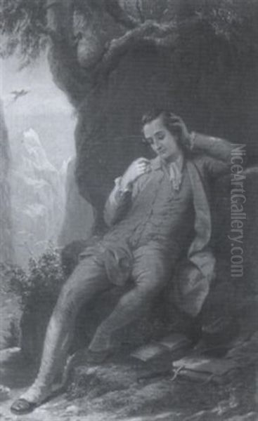 Der Verliebte Goethe In Den Bergen Von Airolo Bei Einer Pause Auf Seiner Wanderung Oil Painting by Otto Donner von Richter